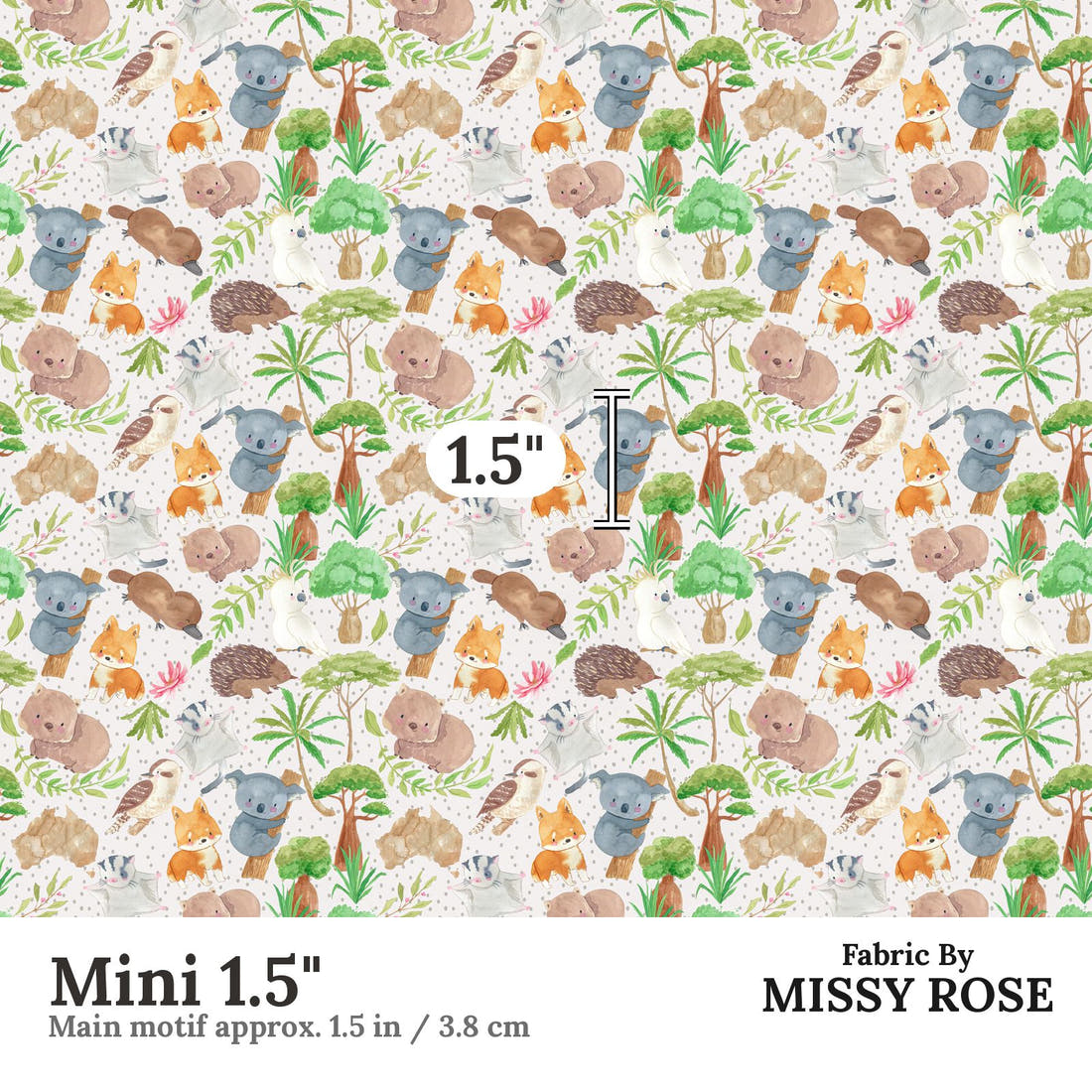 Design 579 Cute Australian Animals Fabric Mini 1.5" - print scale | Fabric by Missy Rose