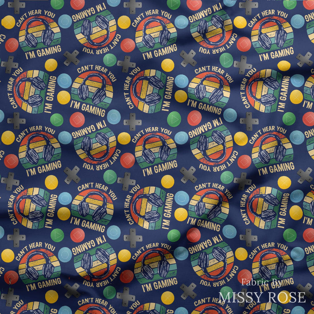 Design 58 Gaming Fabric draped fabric mockup – custom printed fabric by the metre | Fabric by Missy Rose