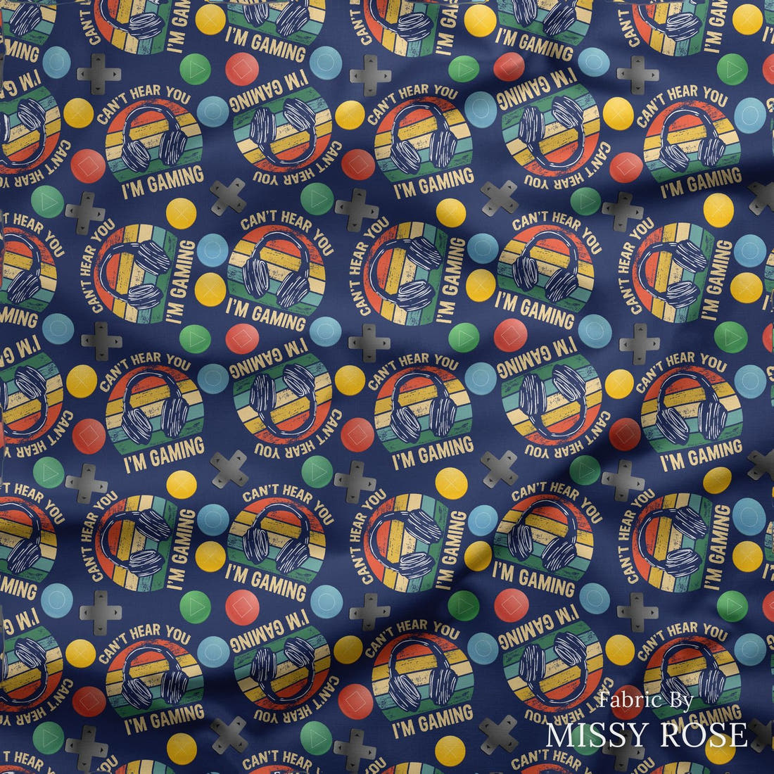 Design 58 Gaming Fabric draped fabric mockup – custom printed fabric by the metre | Fabric by Missy Rose