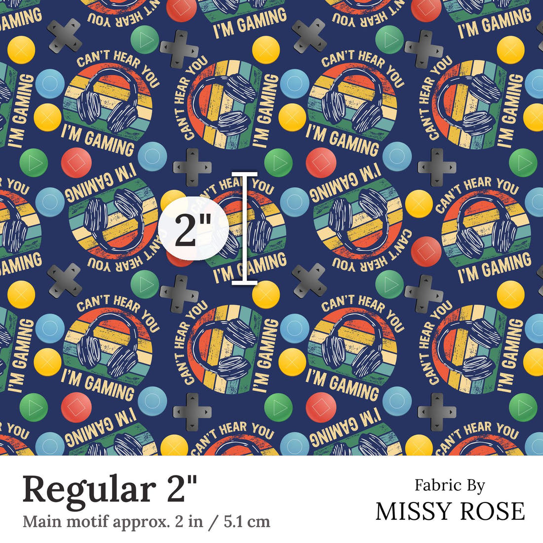 Design 58 Gaming Fabric Regular 2 inch print scale guide | Fabric by Missy Rose