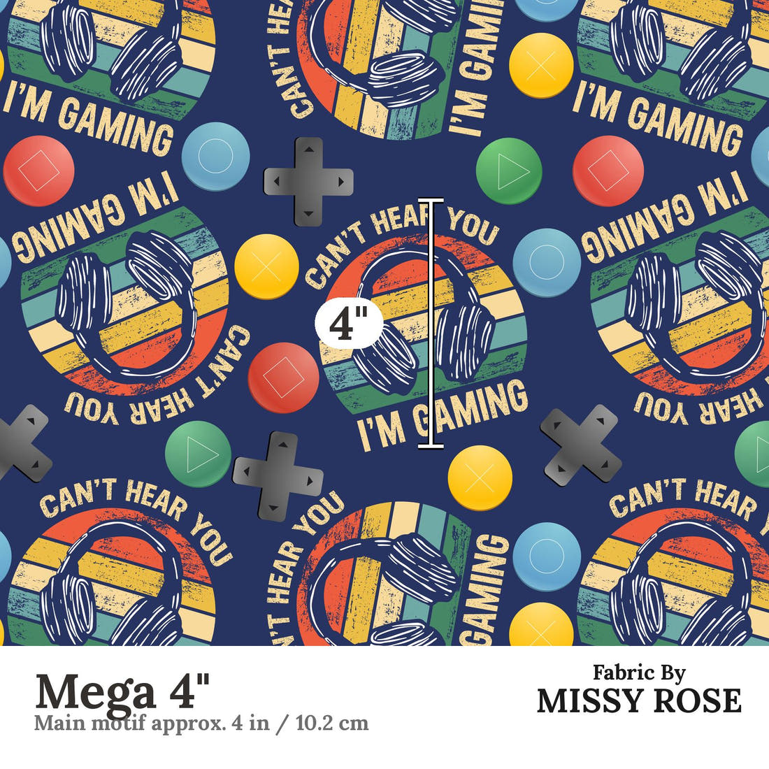 Design 58 Gaming Fabric Mega 4" - print scale | Fabric by Missy Rose