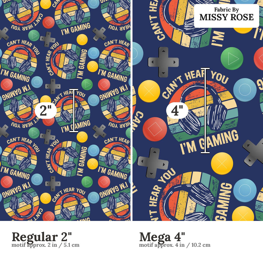 Design 58 Gaming Fabric size comparison - print scale | Fabric by Missy Rose