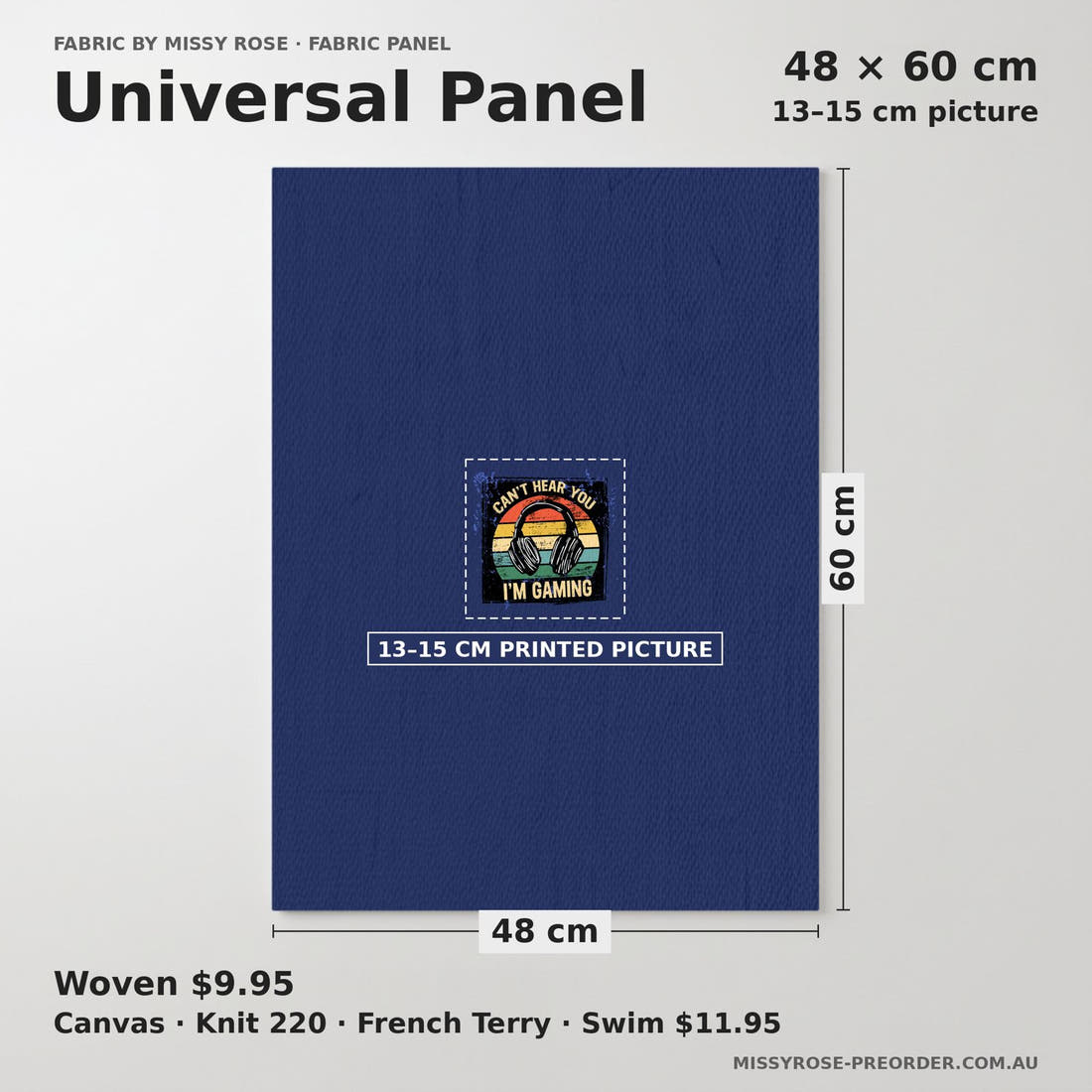 Design 58 Gaming Panel universal panel sizing – 13–15 cm printed picture on 48 × 60 cm fabric | Fabric by Missy Rose