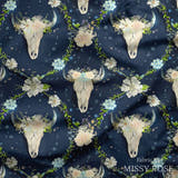 Design 580 - Navy Floral Bull Skull Fabric