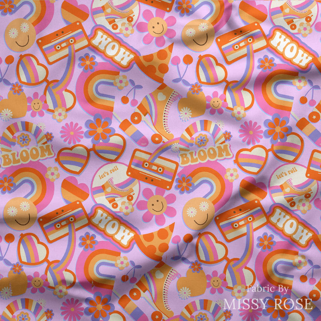 Design 581 Retro Fabric draped fabric mockup – custom printed fabric by the metre | Fabric by Missy Rose