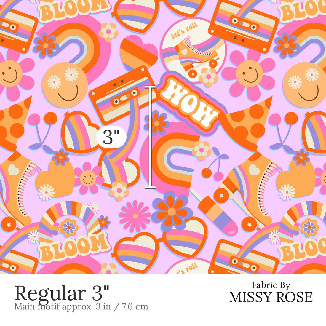 Design 581 Retro Fabric Regular 3 inch print scale guide | Fabric by Missy Rose