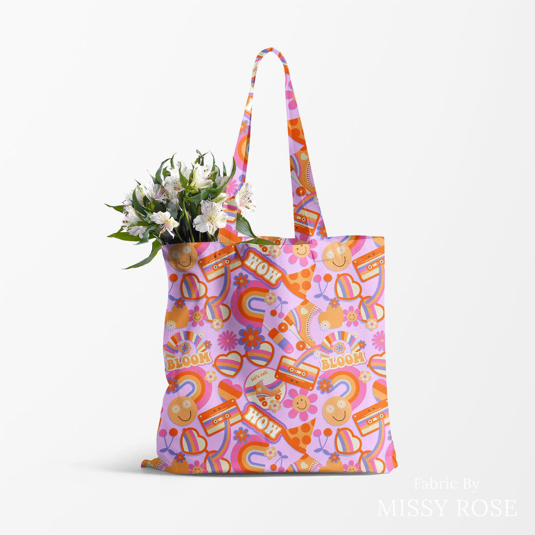Design 581 Retro Fabric made up as a tote bag – see how the print looks made up | Fabric by Missy Rose