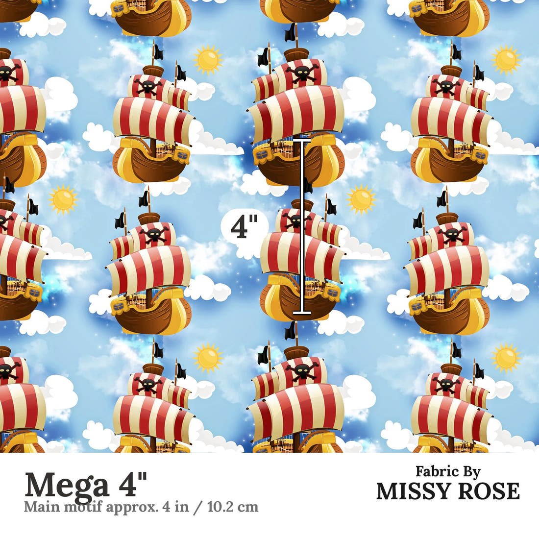 Design 582 Air Pirate Fabric Mega 4" - print scale | Fabric by Missy Rose