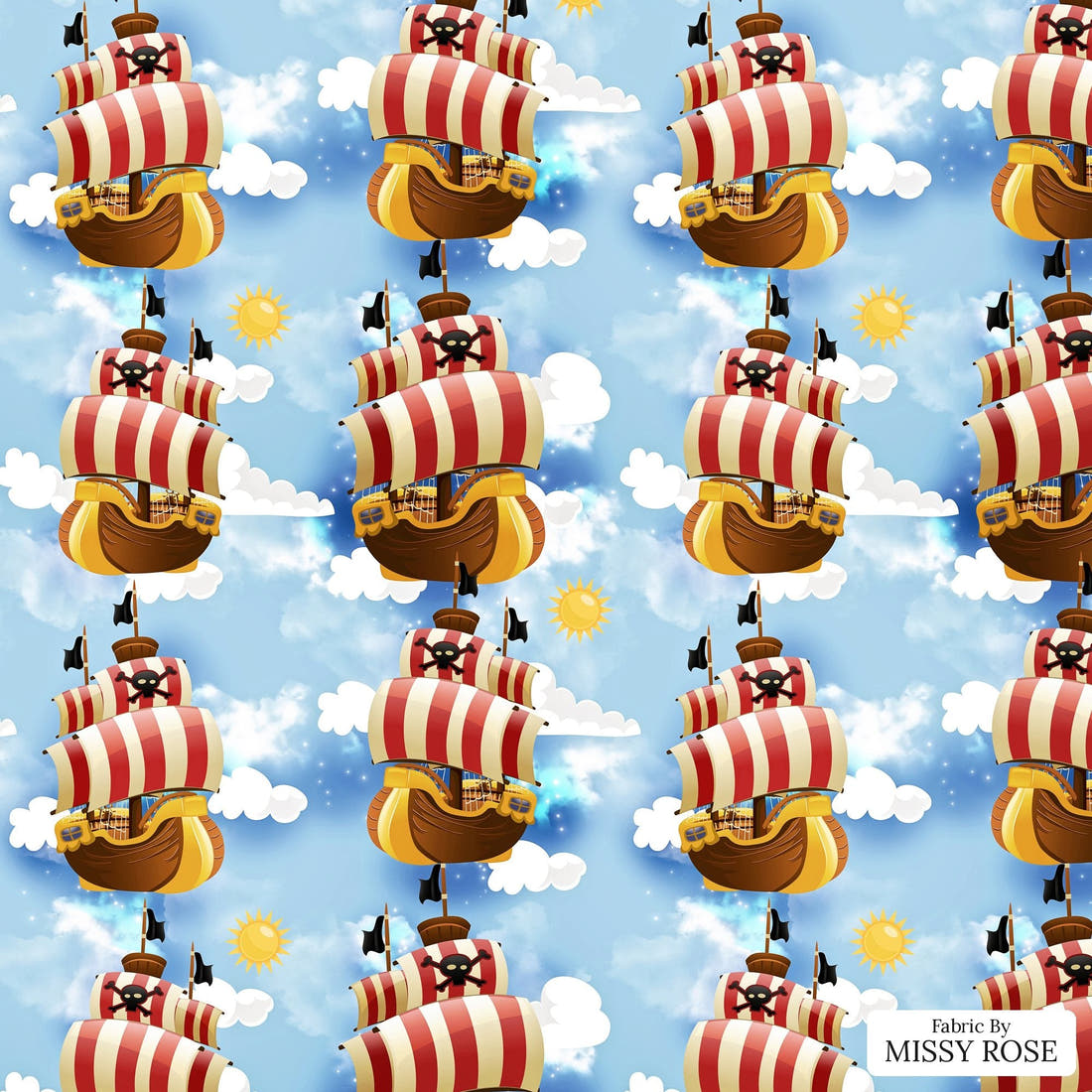 Design 582 Air Pirate Fabric - flat view of the print, zoom in for detail | Fabric by Missy Rose