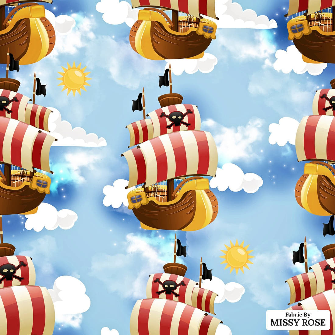 Design 582 Air Pirate Fabric - flat view of the print, zoom in for detail | Fabric by Missy Rose