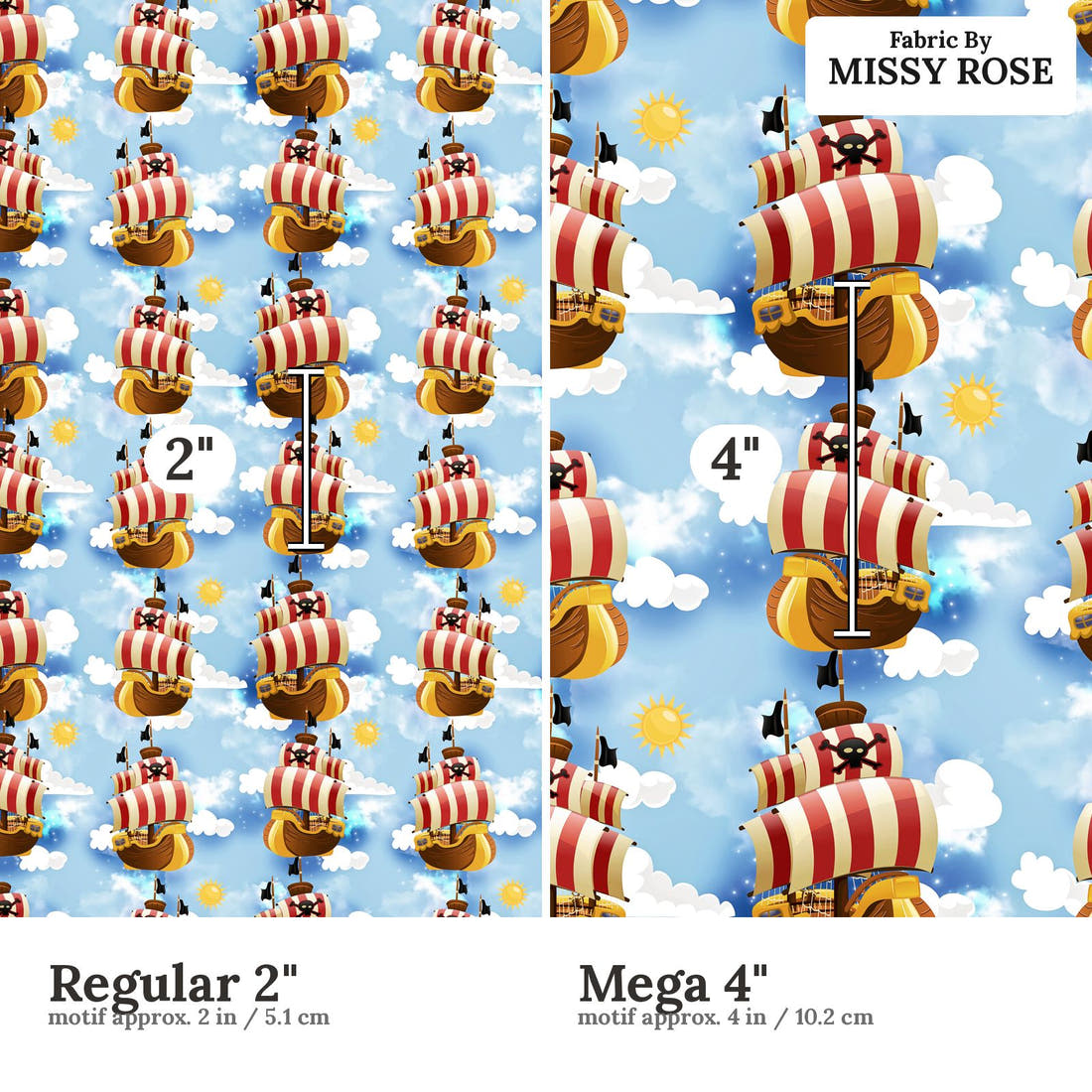 Design 582 Air Pirate Fabric size comparison - print scale | Fabric by Missy Rose