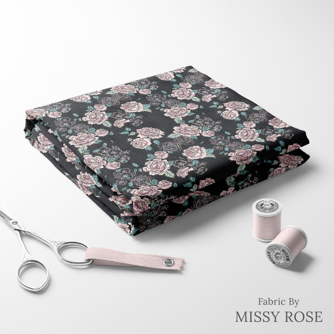 Design 583 Antique Roses Fabric folded fabric stack with matching thread – pre-order fabric Australia | Fabric by Missy Rose