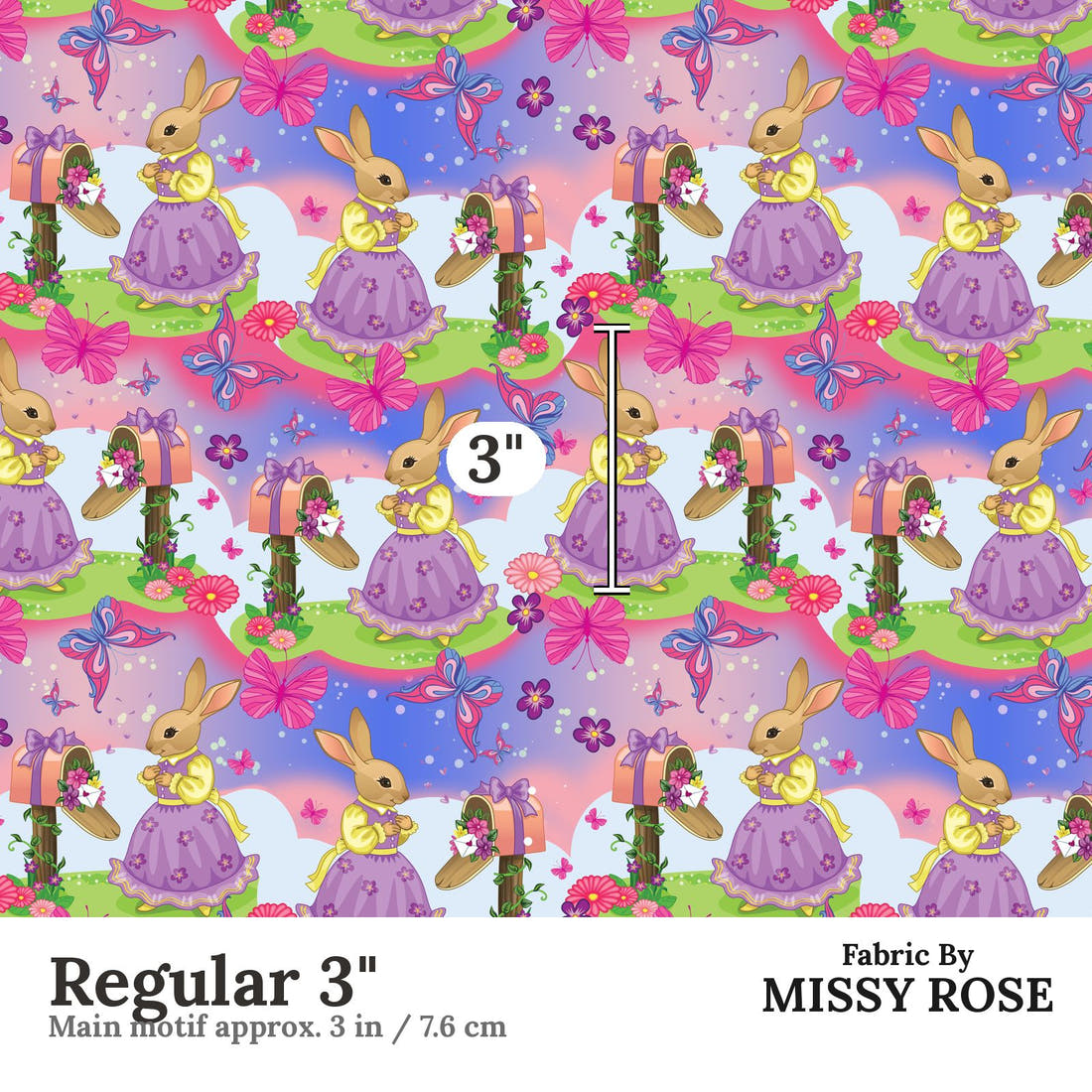 Design 584 Bunny Fabric Regular 3" - print scale | Fabric by Missy Rose
