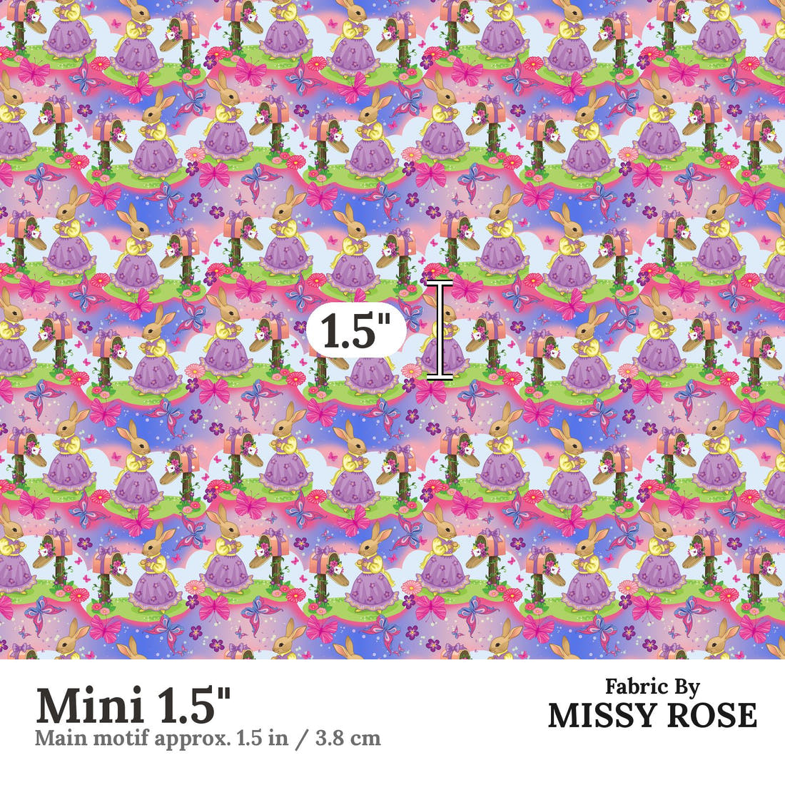 Design 584 Bunny Fabric Mini 1.5" - print scale | Fabric by Missy Rose