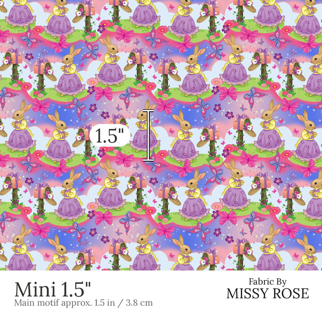 Design 584 Bunny Fabric Mini 1.5 inch print scale guide | Fabric by Missy Rose