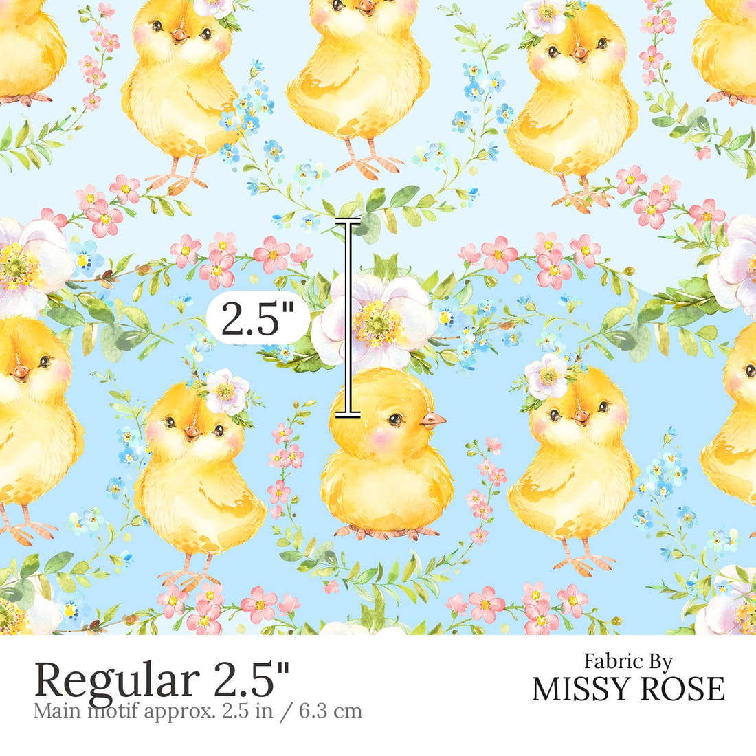 Design 585 Cute Chicken Fabric Regular 2.5 inch print scale guide | Fabric by Missy Rose