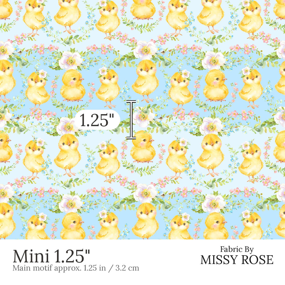 Design 585 Cute Chicken Fabric Mini 1.25 inch print scale guide | Fabric by Missy Rose