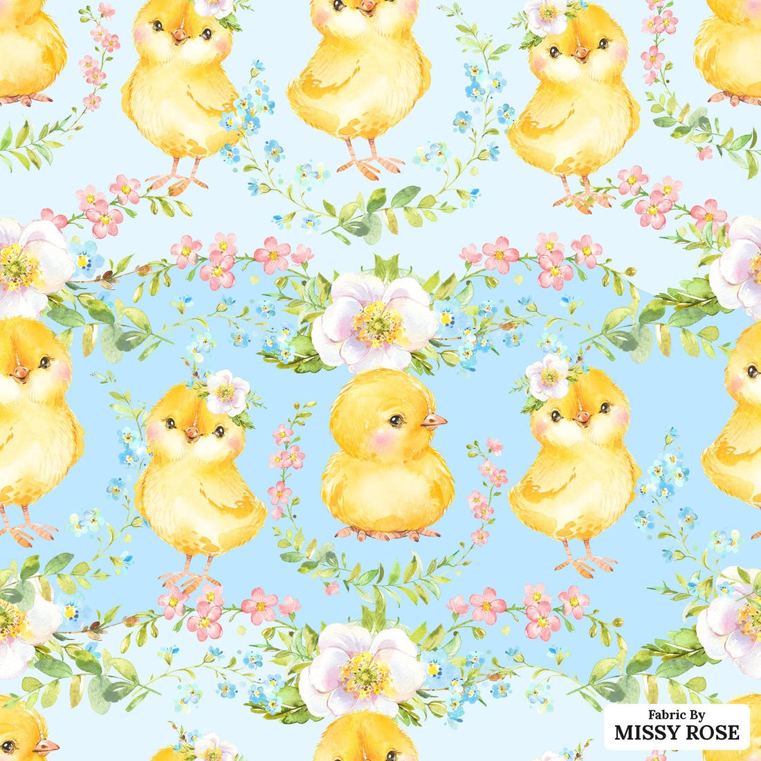 Design 585 Cute Chicken Fabric - flat view of the print, zoom in for detail | Fabric by Missy Rose