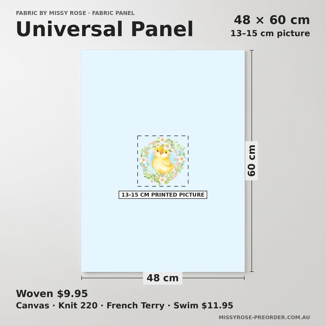 Design 585 Cute Chicken Panel universal panel sizing – 13–15 cm printed picture on 48 × 60 cm fabric | Fabric by Missy Rose
