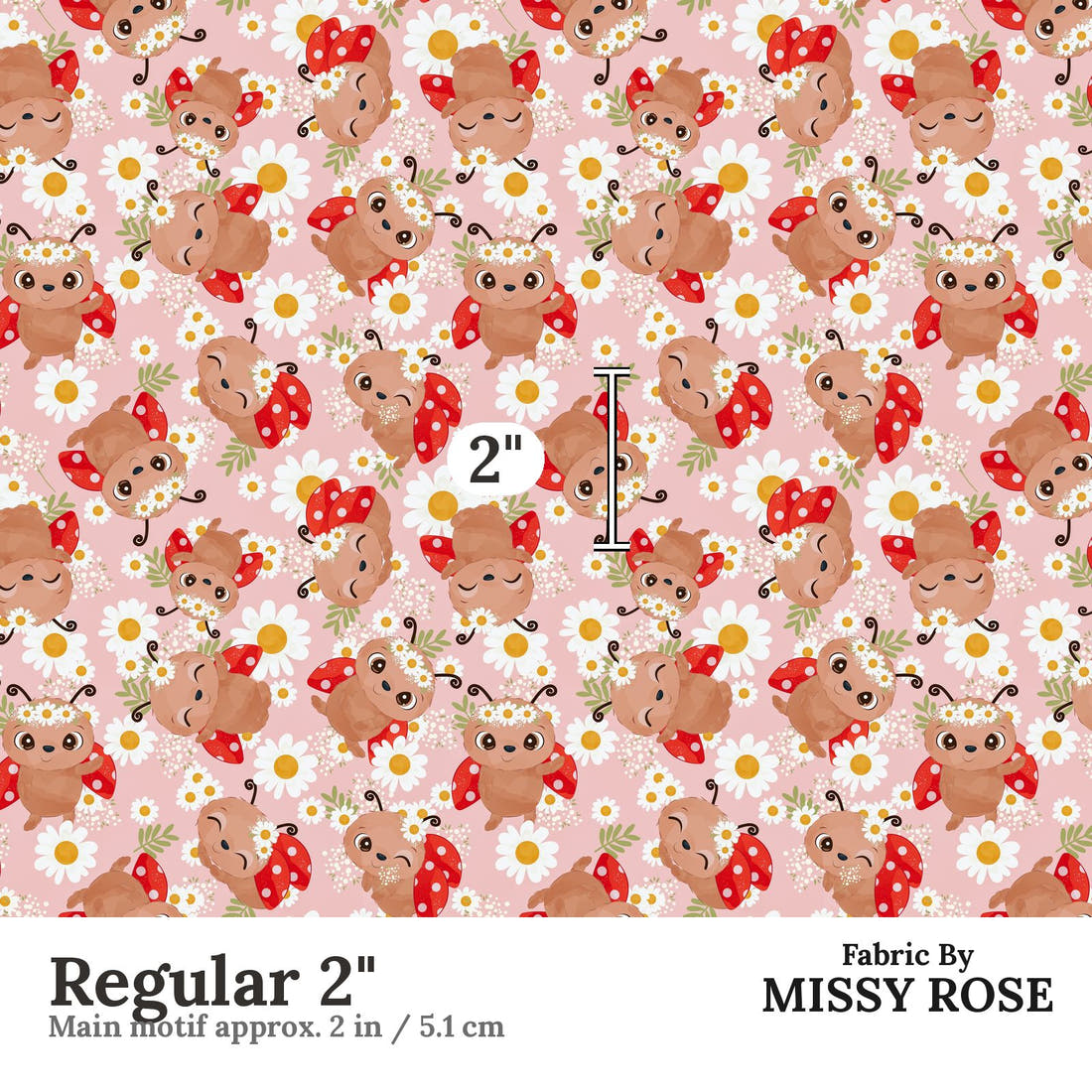 Design 586 Floral Lady Bug Fabric Regular 2" - print scale | Fabric by Missy Rose