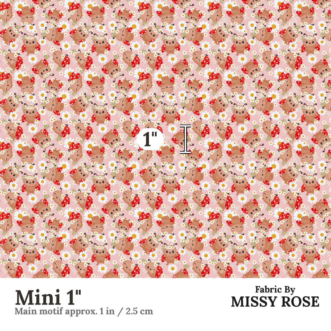 Design 586 Floral Lady Bug Fabric Mini 1" - print scale | Fabric by Missy Rose