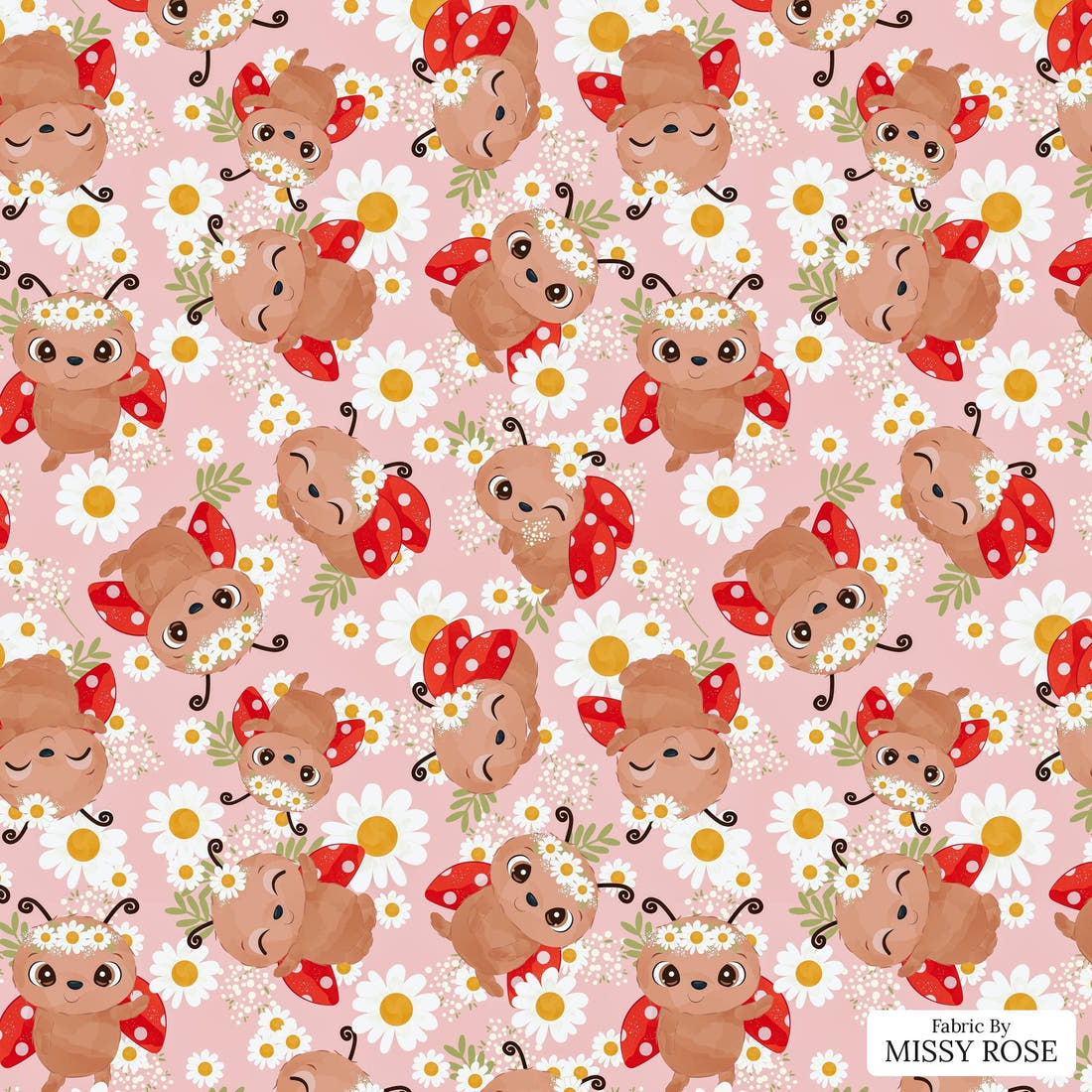 Design 586 Floral Lady Bug Fabric - flat view of the print, zoom in for detail | Fabric by Missy Rose