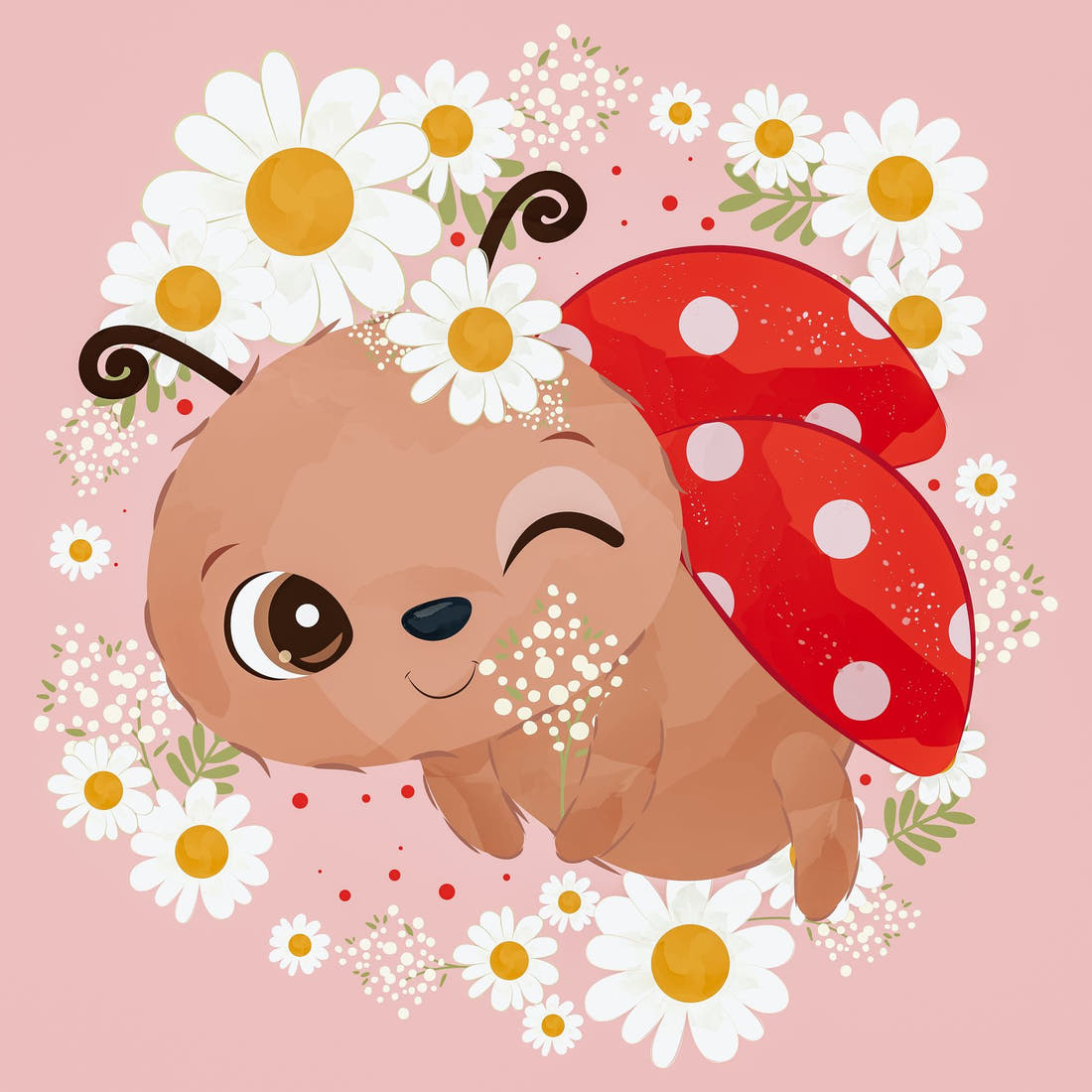 Design 586 Floral Lady Bug Panel – full artwork close-up of the printed picture | Fabric by Missy Rose