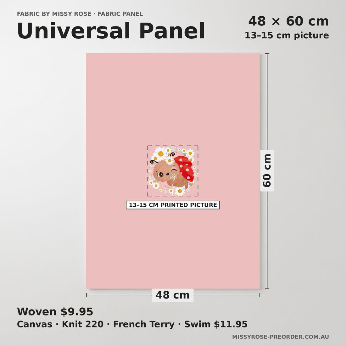 Design 586 Floral Lady Bug Panel universal panel sizing – 13–15 cm printed picture on 48 × 60 cm fabric | Fabric by Missy Rose