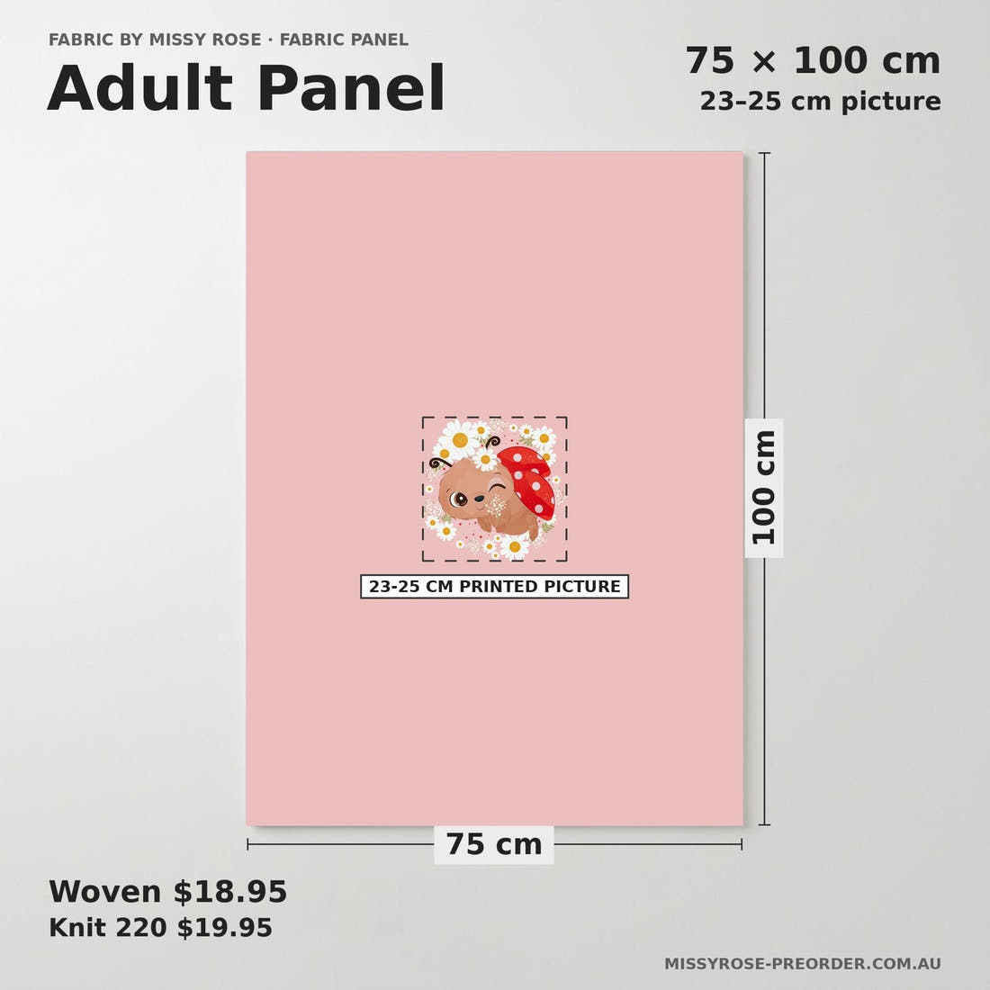 Design 586 Floral Lady Bug Panel adult panel sizing – 23–25 cm printed picture on 75 × 100 cm fabric | Fabric by Missy Rose