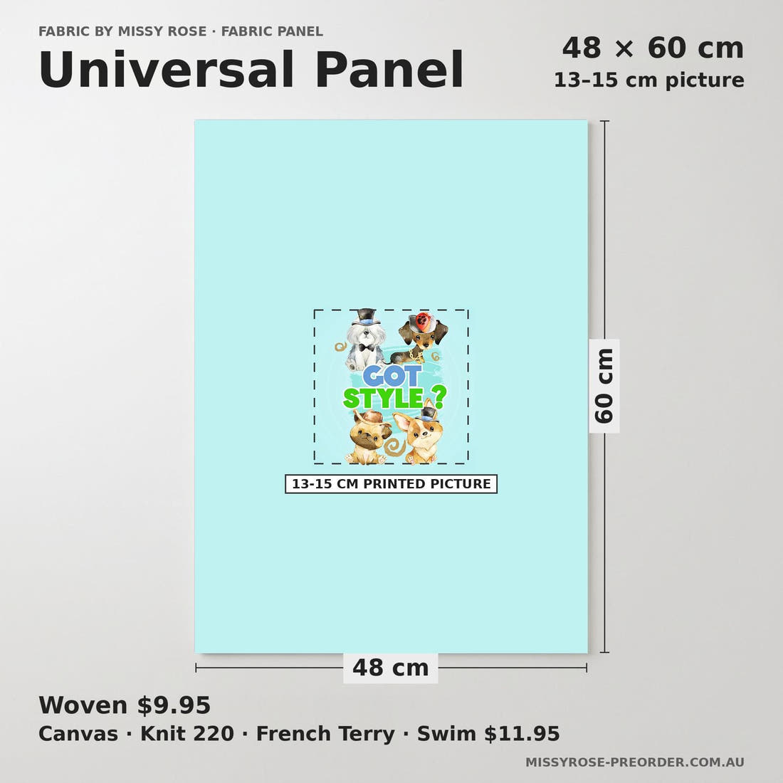 Design 587 Blue Dogs Panel universal panel sizing – 13–15 cm printed picture on 48 × 60 cm fabric | Fabric by Missy Rose