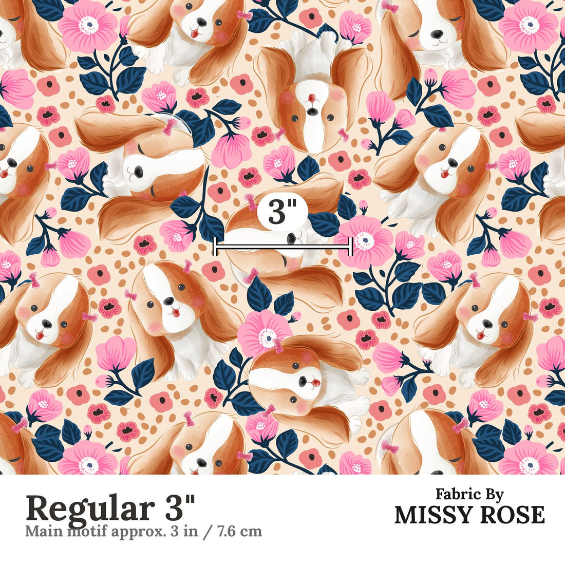 Design 589 Cute Floral Dog Fabric Regular 3" - print scale | Fabric by Missy Rose