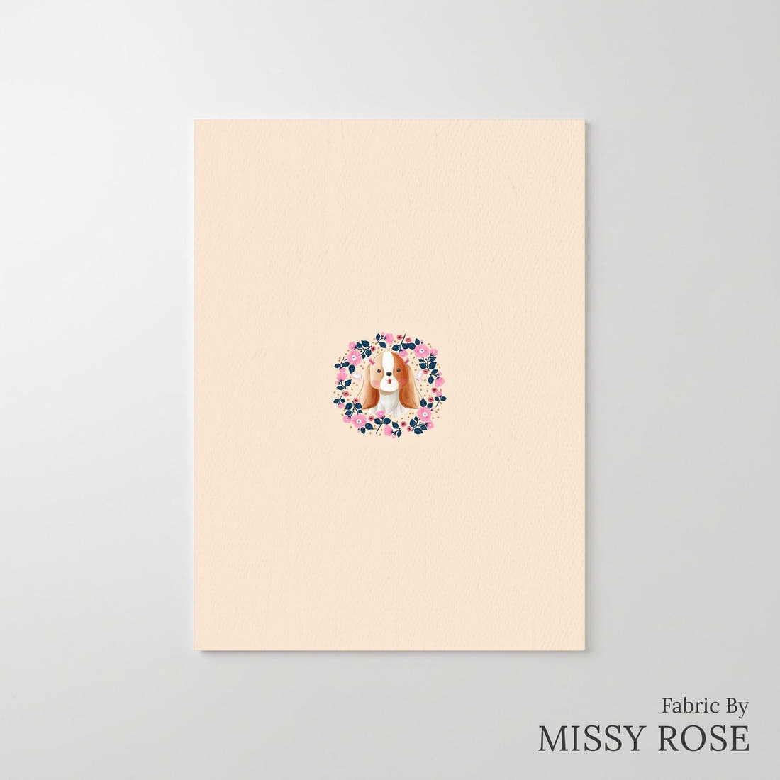 Design 589 Cute Floral Dog Panel – printed fabric panel with centred picture, custom printed to order | Fabric by Missy Rose