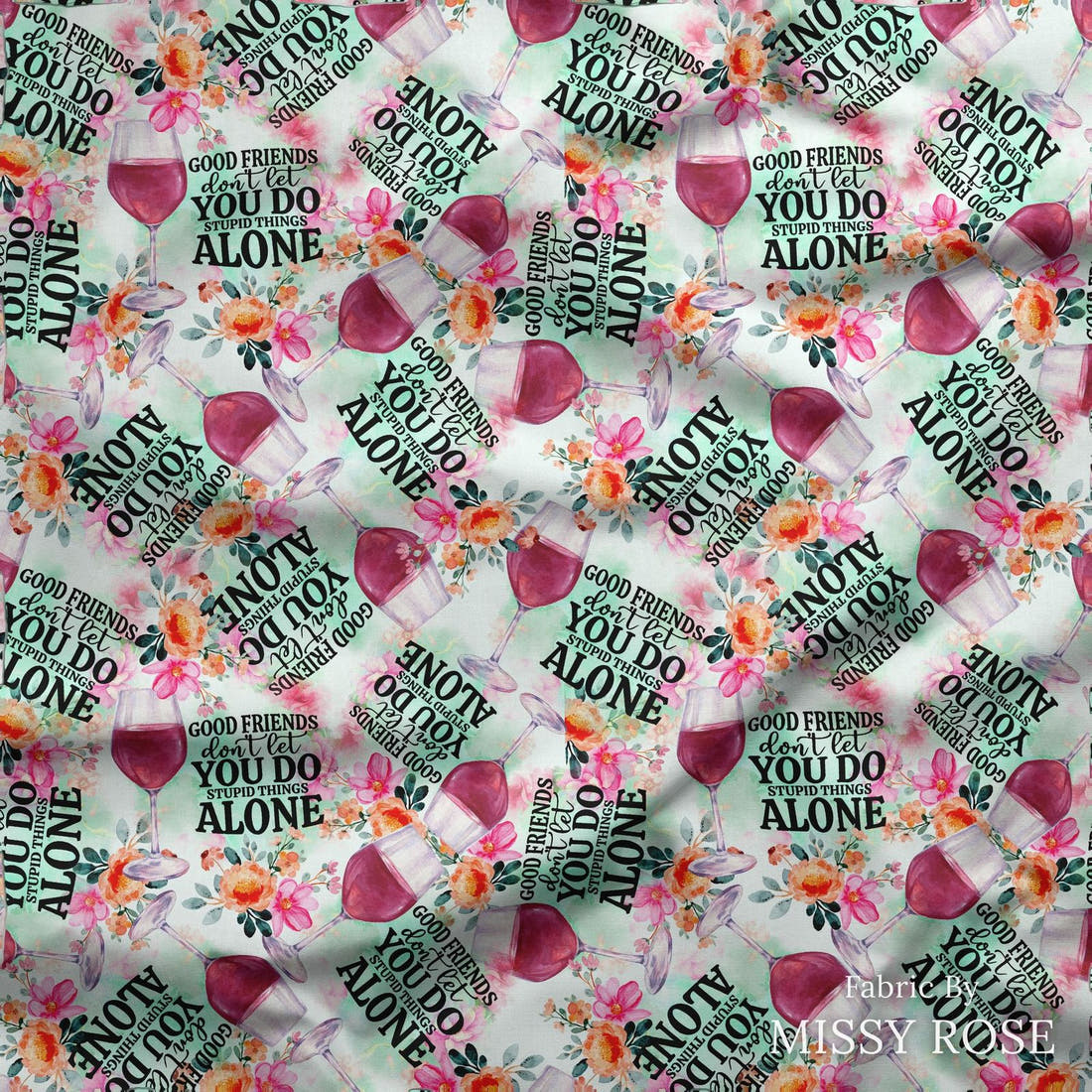 Design 59 Good Friend Fabric draped fabric mockup – custom printed fabric by the metre | Fabric by Missy Rose