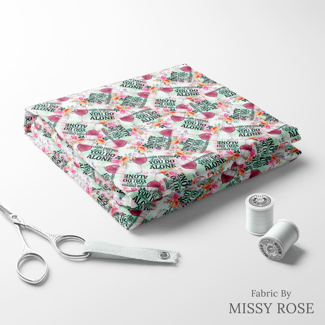 Design 59 Good Friend Fabric folded fabric stack with matching thread – pre-order fabric Australia | Fabric by Missy Rose
