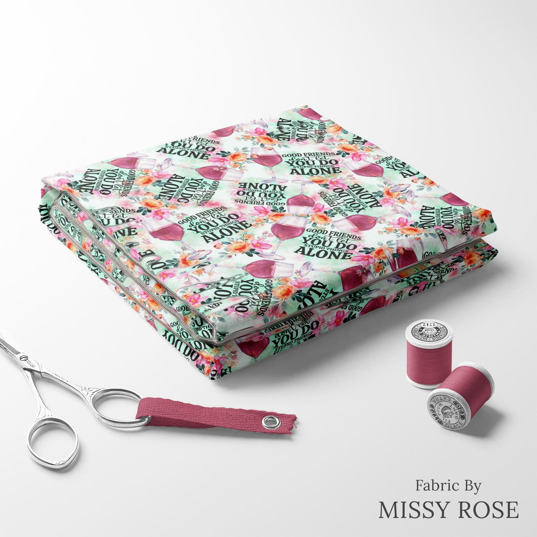 Design 59 Good Friend Fabric folded fabric stack with matching thread – pre-order fabric Australia | Fabric by Missy Rose