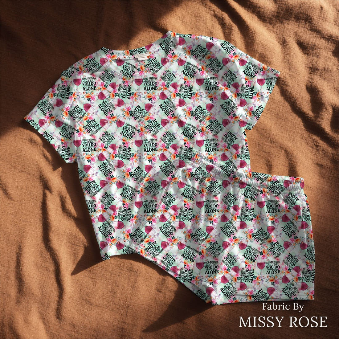 Design 59 Good Friend Fabric sewn into a lounge set – see how the print looks made up | Fabric by Missy Rose