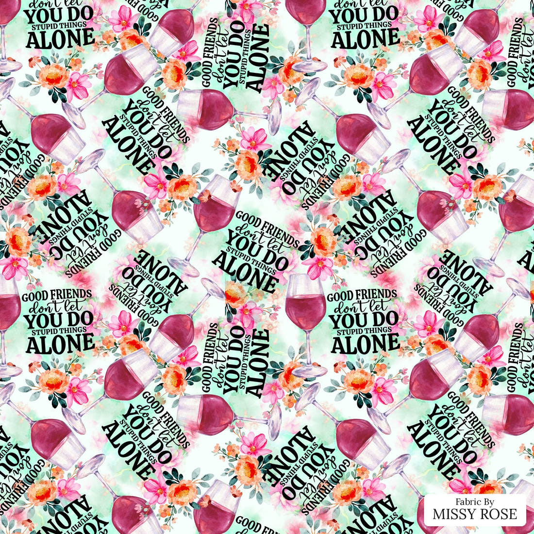 Design 59 Good Friend Fabric - flat view of the print, zoom in for detail | Fabric by Missy Rose