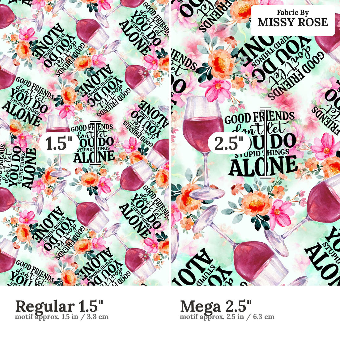 Design 59 Good Friend Fabric size comparison - print scale | Fabric by Missy Rose