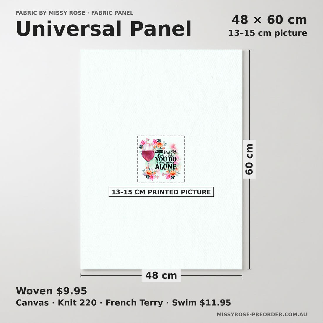 Design 59 Good Friend Panel universal panel sizing – 13–15 cm printed picture on 48 × 60 cm fabric | Fabric by Missy Rose