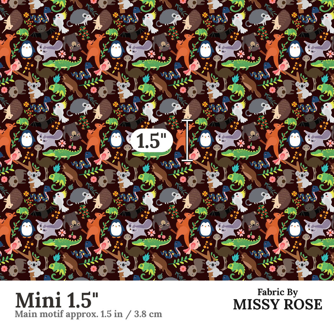 Design 590 Brown Australian Animals Fabric Mini 1.5" - print scale | Fabric by Missy Rose