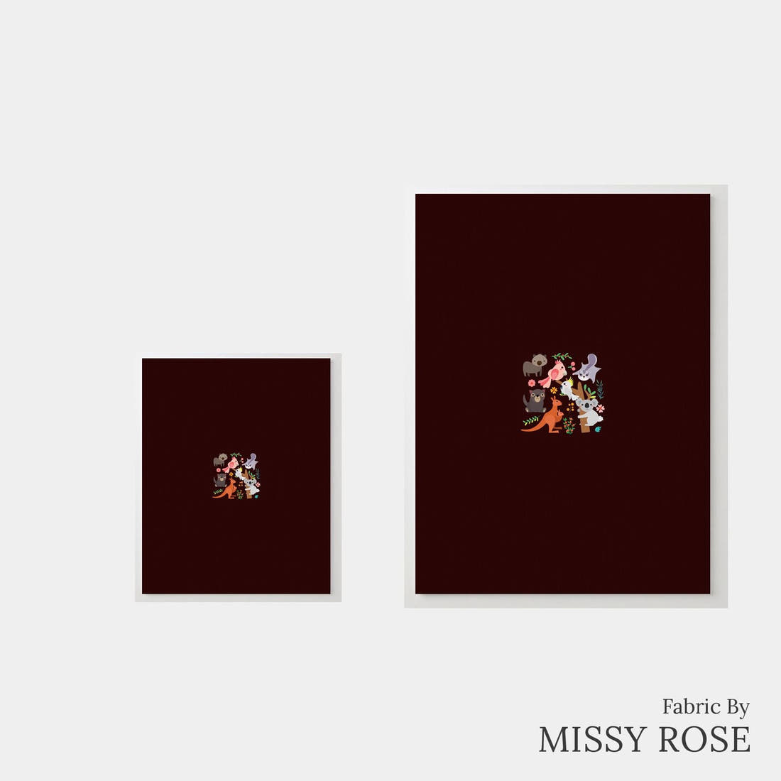 Design 590 Brown Australian Animals Panel – universal and adult panel sizes side by side | Fabric by Missy Rose
