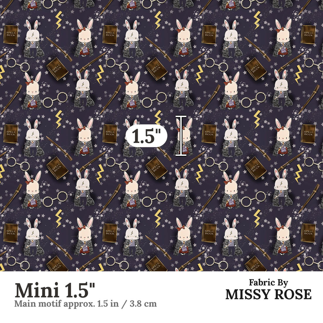 Design 591 Wizard Bunny Fabric Mini 1.5" - print scale | Fabric by Missy Rose
