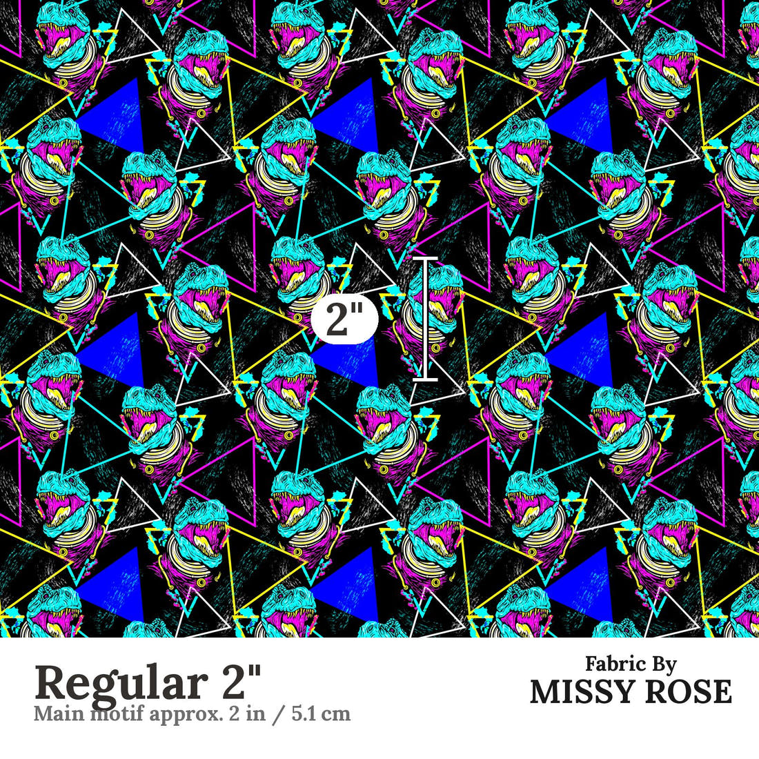 Design 593 Geometric Dinosaur Fabric Regular 2" - print scale | Fabric by Missy Rose