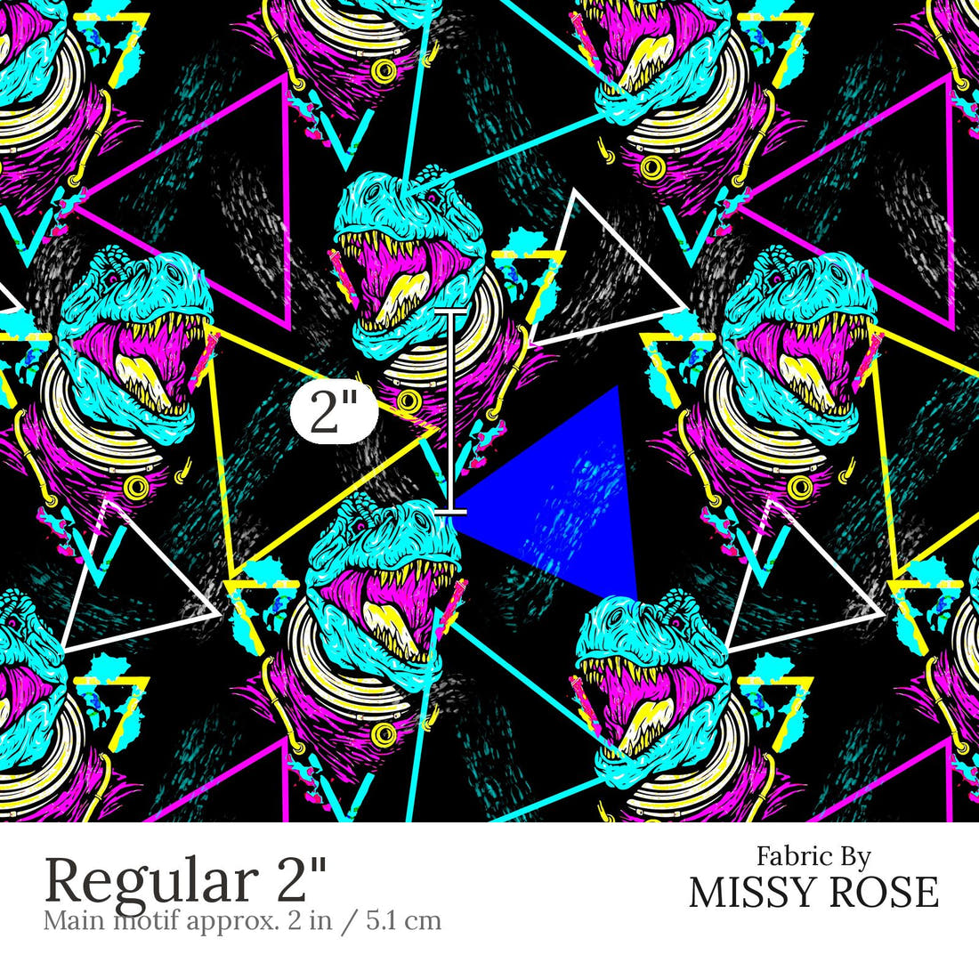 Design 593 Geometric Dinosaur Fabric Regular 2 inch print scale guide | Fabric by Missy Rose