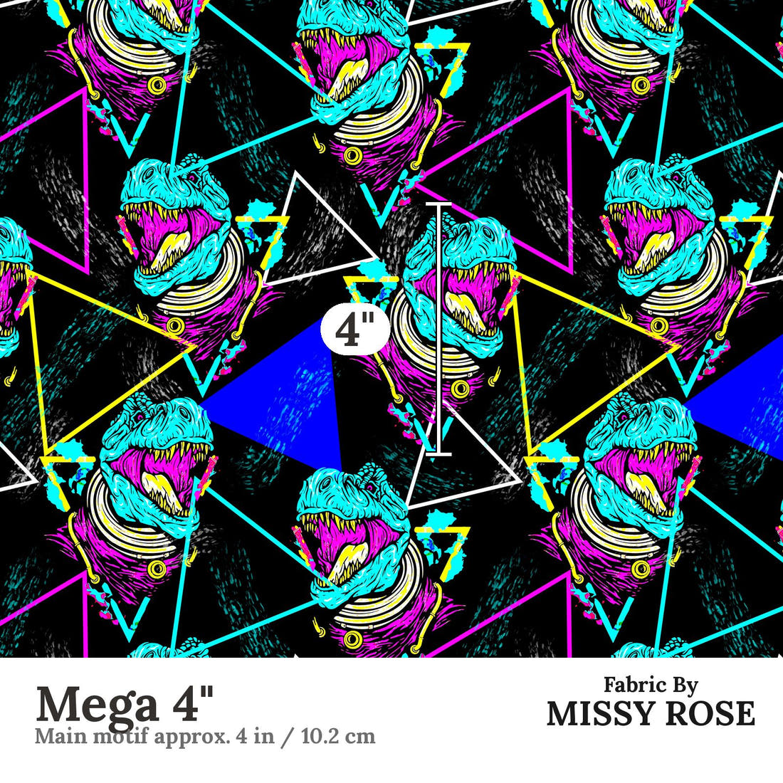 Design 593 Geometric Dinosaur Fabric Mega 4" - print scale | Fabric by Missy Rose