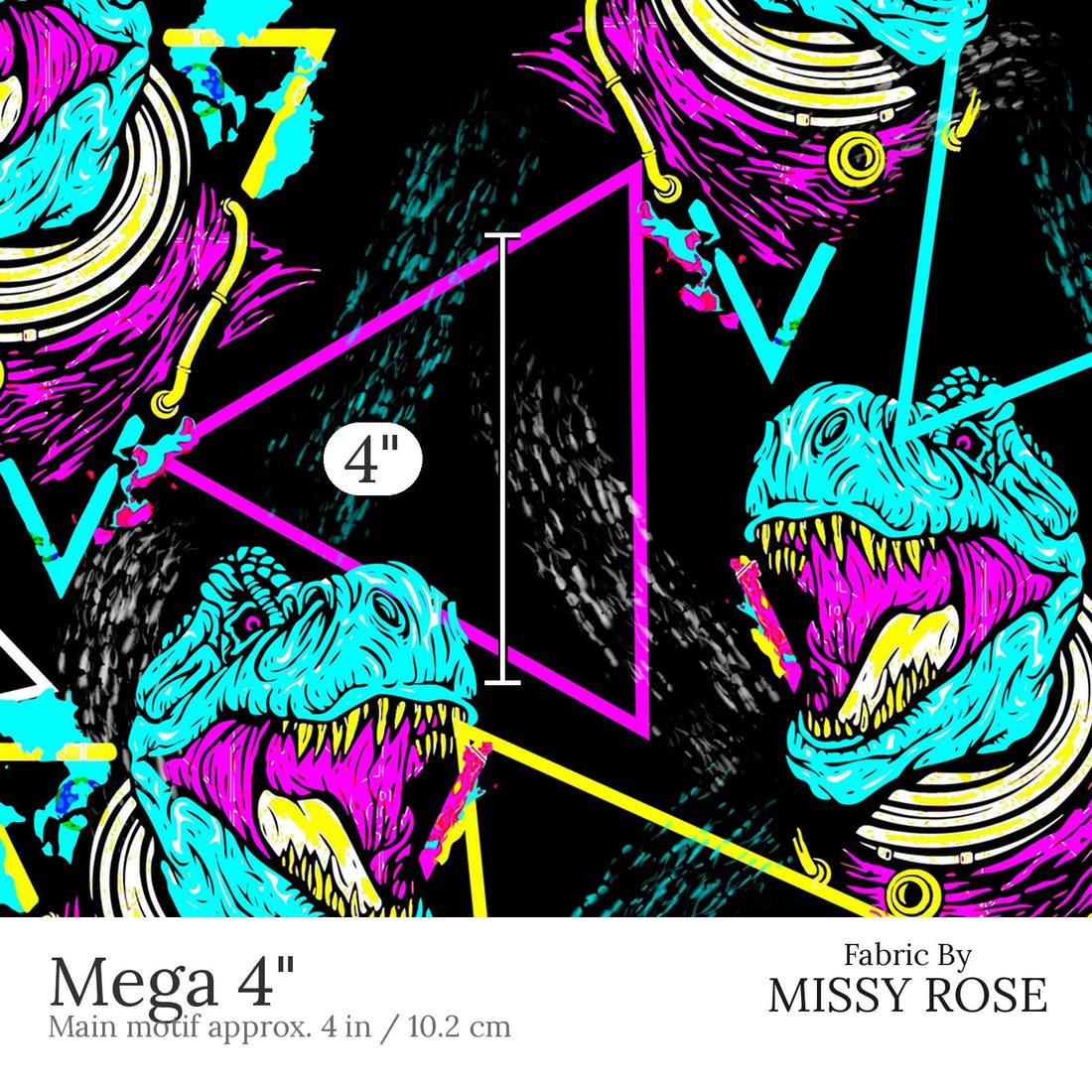 Design 593 Geometric Dinosaur Fabric Mega 4 inch print scale guide | Fabric by Missy Rose