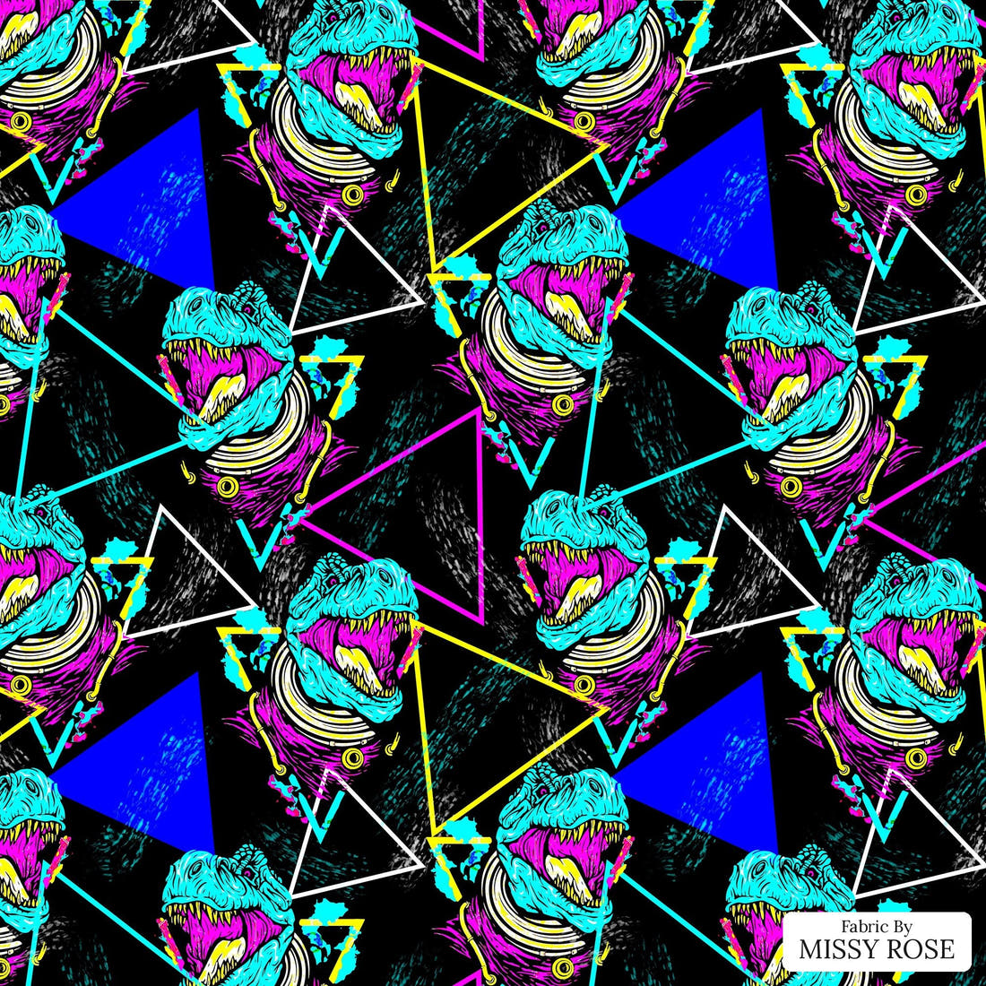 Design 593 Geometric Dinosaur Fabric - flat view of the print, zoom in for detail | Fabric by Missy Rose