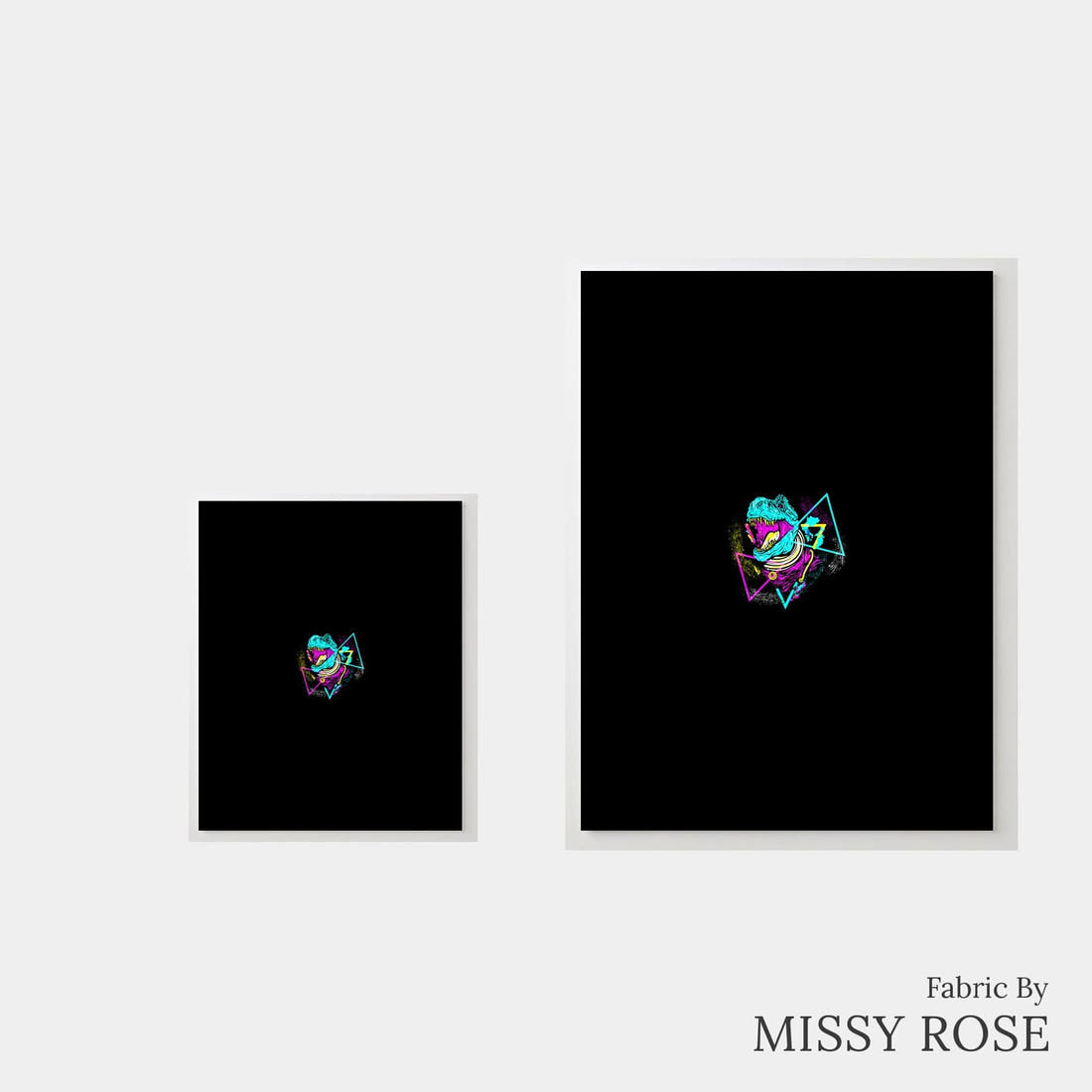 Design 593 Geometric Dinosaur Panel – universal and adult panel sizes side by side | Fabric by Missy Rose