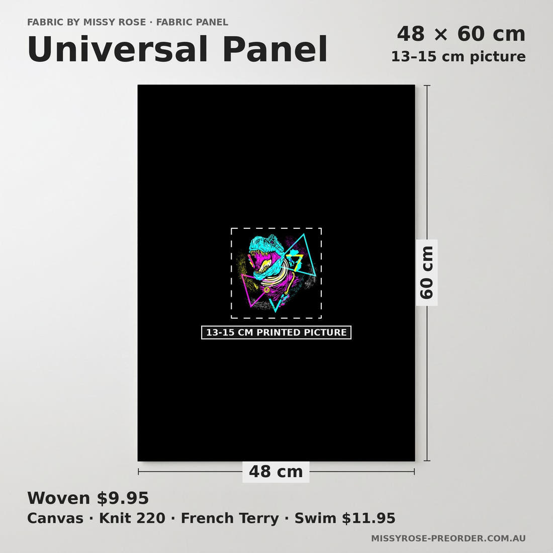 Design 593 Geometric Dinosaur Panel universal panel sizing – 13–15 cm printed picture on 48 × 60 cm fabric | Fabric by Missy Rose