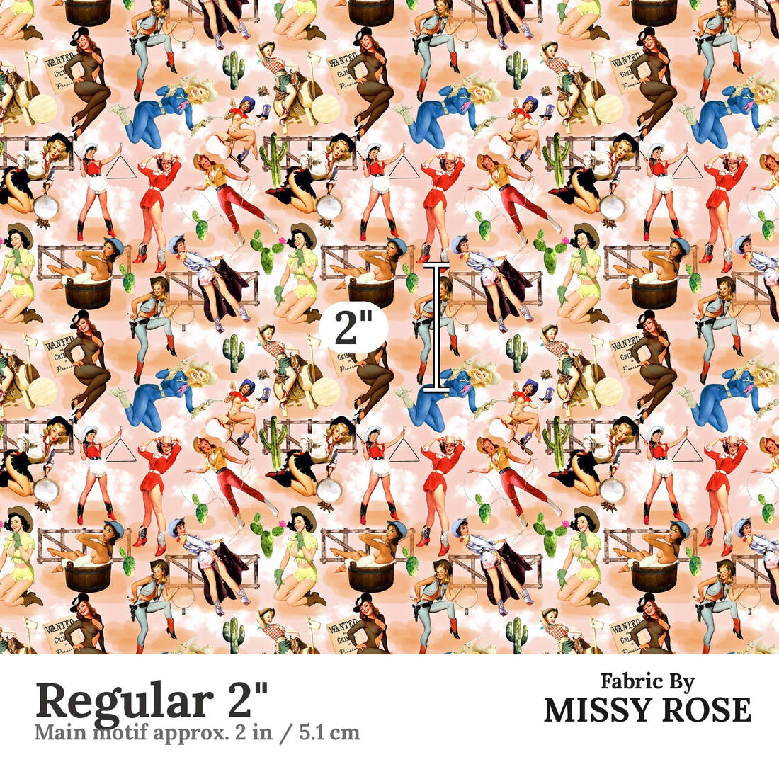 Design 594 Pinup Cowgirl Fabric Regular 2" - print scale | Fabric by Missy Rose